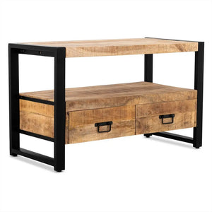 TV-Möbel – Natürliches Mangoholz, Schwarzer Stahl, Praktische Schubladen, 100 cm - Britt | Benoa