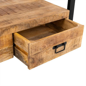TV-Möbel – Mangoholz Oberfläche, Schwarzes Stahlgestell, Schubladenfunktion, 150 cm - Britt | Benoa