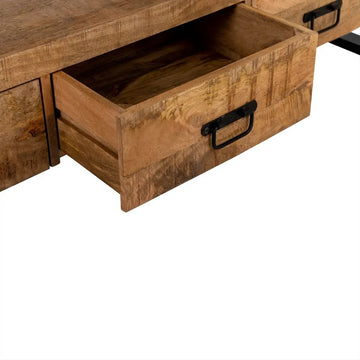 TV Unit – Mango Wood Top, Black Steel Frame, 2 Drawers – Britt | Benoa