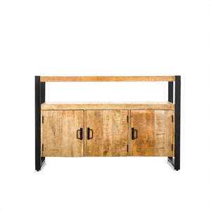 Sideboard – Mangoholz Oberfläche, Industrielles Metallgestell, 3 Türen – Britt | Benoa