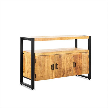 Sideboard – Mangoholz Oberfläche, Industrielles Metallgestell, 3 Türen – Britt | Benoa