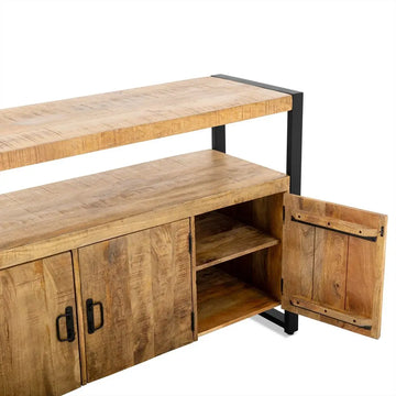 Sideboard – Mangoholz Oberfläche, Industrielles Metallgestell, 3 Türen – Britt | Benoa