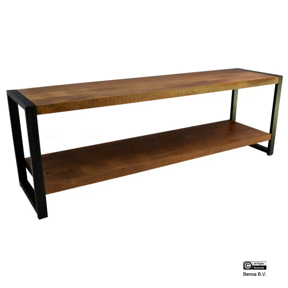 TV-Möbel – Natürliches Mangoholz, Schwarzer Stahl, Offene Ablage, 120 cm - Britt | Benoa