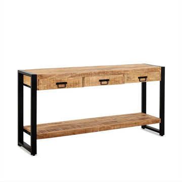 Beistelltisch – Mangoholz Tischplatte, Schwarzes Stahlgestell, Natürliche Oberfläche, 150 cm - Britt | Benoa