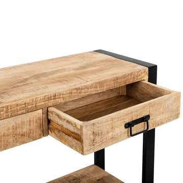 Beistelltisch – Mangoholz Tischplatte, Schwarzes Stahlgestell, Natürliche Oberfläche, 150 cm - Britt | Benoa