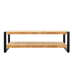 Couchtisch – Natürliches Mangoholz, Schwarzer Stahl, Untere Ablage, 140 cm - Britt | Benoa