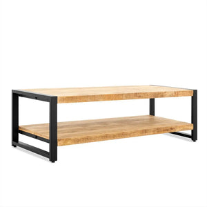 Couchtisch – Natürliches Mangoholz, Schwarzer Stahl, Untere Ablage, 140 cm - Britt | Benoa