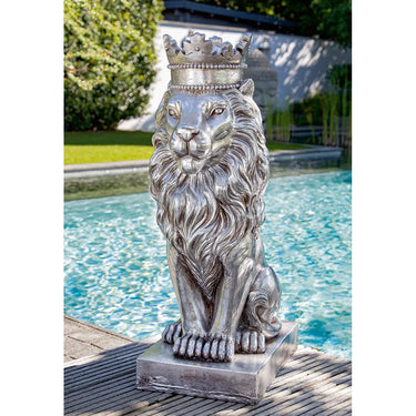 Skulptur – Silberne Optik, Antike Oberfläche, Löwenform - Löwe | Gilde