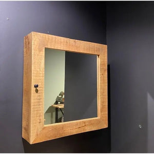 Badezimmerschrank – Massives Mangoholz, Verspiegelte Tür, Verdeckter Stauraum, 80 cm - Benoa | Benoa