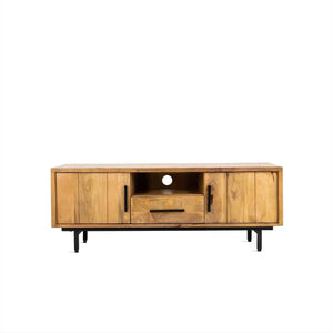 TV Unit – Mango Wood Top, Metal Frame, 2 Doors & 1 Drawer – Jayden | Benoa