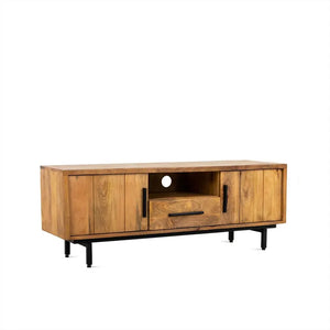 TV Unit – Mango Wood Top, Metal Frame, 2 Doors & 1 Drawer – Jayden | Benoa