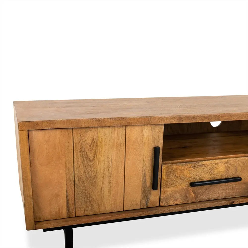 TV Unit – Mango Wood Top, Metal Frame, 2 Doors & 1 Drawer – Jayden | Benoa