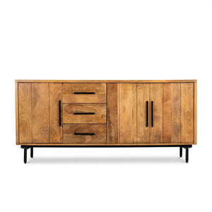 Sideboard – Glattes Mangoholz, Schwarze Stahlfüße, Klarer Lack, 180 cm - Jayden | Benoa