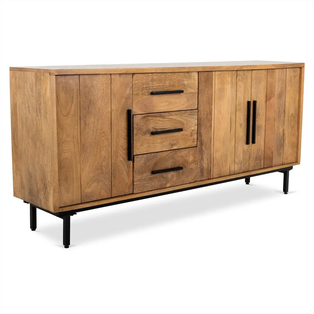 Sideboard – Glattes Mangoholz, Schwarze Stahlfüße, Klarer Lack, 180 cm - Jayden | Benoa