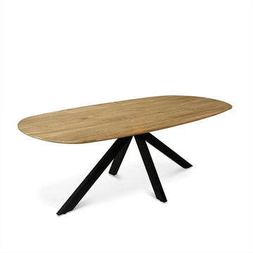 Esstisch – Natürliches Mangoholz, Schwarzes Stahlgestell, Ovale Tischplatte, 160 cm - Runa | Benoa