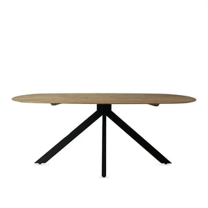 Esstisch – Natürliches Mangoholz, Schwarzes Stahlgestell, Ovale Tischplatte, 160 cm - Runa | Benoa
