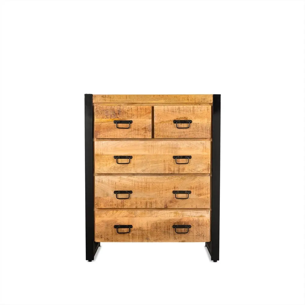 Kommode – Natürliches Mangoholz, Schwarzes Stahlgestell, Praktische Schubladen, 105 cm - Britt | Benoa