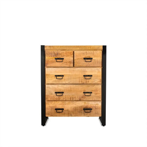 Kommode – Natürliches Mangoholz, Schwarzes Stahlgestell, Praktische Schubladen, 105 cm - Britt | Benoa