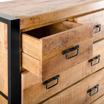 Kommode – Natürliches Mangoholz, Schwarzes Stahlgestell, Praktische Schubladen, 105 cm - Britt | Benoa