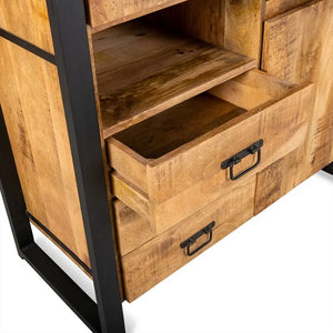 Vitrine – Natürliches Mangoholz, Schwarzes Stahlgestell, Linke Glastür, 100 cm - Britt | Benoa