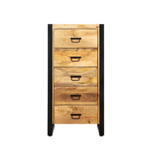 Kommode – Natürliches Mangoholz, Schwarzes Stahlgestell, Praktische Schubladen, 60 cm - Britt | Benoa