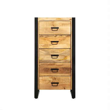 Kommode – Natürliches Mangoholz, Schwarzes Stahlgestell, Praktische Schubladen, 60 cm - Britt | Benoa