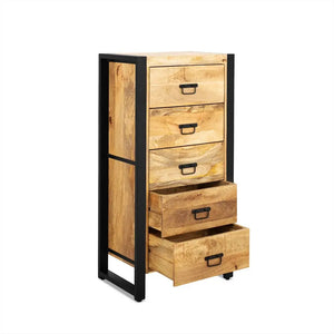 Kommode – Natürliches Mangoholz, Schwarzes Stahlgestell, Praktische Schubladen, 60 cm - Britt | Benoa