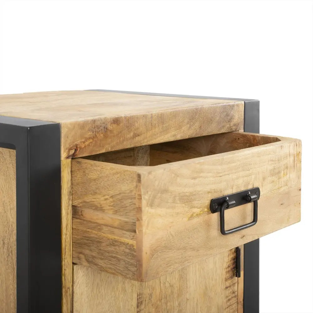 Nachttisch – Mangoholz Oberfläche, Linke Türöffnung, Eine Schublade, 50 cm - Britt | Benoa