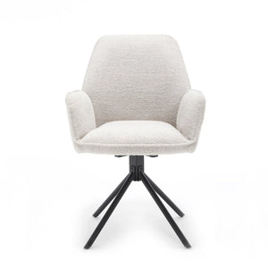 Esszimmerstuhl – Drehbarer Sitz, Automatische Rückholfunktion, Strukturierter Stoffbezug, Metallgestell – Noah | Benoa