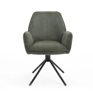 Esszimmerstuhl – Dunkelgrüner Stoff, Drehbare Sitzfläche, Schwarzes Gestell, 60 cm - Noah | Benoa