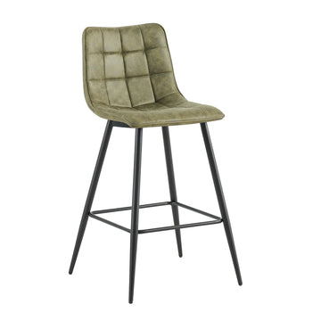 Bar Stool - Upholstered Seat, Quilted Details, Ergonomic Shape, Metal Legs - Lucille | Benoa