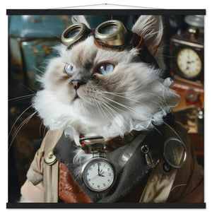 Schulposter – LaPerm Katze, Muster-Jacke, Steampunk-Brille | St Tropez Art