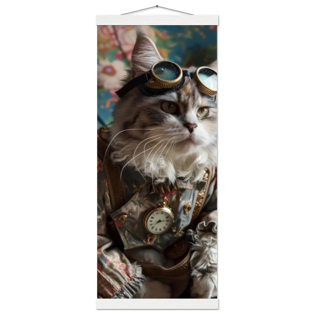 Schulposter – Minskin-Katze, Steampunk-Outfit, floraler Mantel, antike Taschenuhr | St Tropez Art