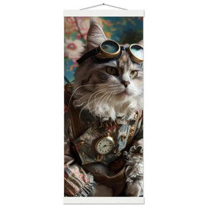 Schulposter – Minskin-Katze, Steampunk-Outfit, floraler Mantel, antike Taschenuhr | St Tropez Art