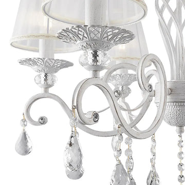 Chandelier, metal frame in white-gold & white organza shades & 6 × E14 sockets – Grace | Maytoni