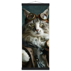 Schoolposter - Maine-Coon-Katze, beiger Mantel, Kupferknöpfe, bronzene Taschenuhr | St Tropez Art