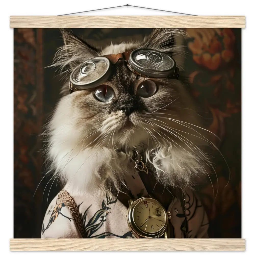 School Poster - Himalayan Cat design, matte FSC-certified paper, pine wood magnetic poster hangers, magnetic wooden dowels top & bottom | St Tropez Art