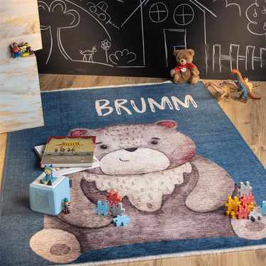 Teppich – Bärenmotiv, Waschbare Qualität, Rutschhemmende Rückseite - Joanna 623 | Kayoom