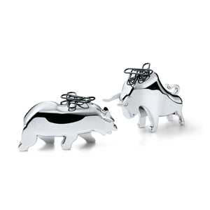 Büroklammerhalter Poliertes Nickel, Magnetisches Innenleben, Bullen-&-Bären-Design – Bull & Bear | Philippi