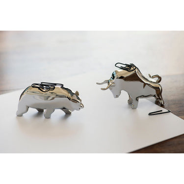 Büroklammerhalter Poliertes Nickel, Magnetisches Innenleben, Bullen-&-Bären-Design – Bull & Bear | Philippi