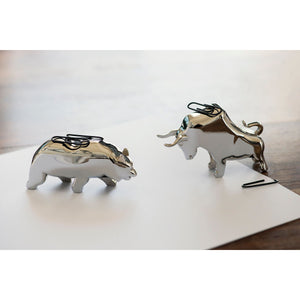 Büroklammerhalter Poliertes Nickel, Magnetisches Innenleben, Bullen-&-Bären-Design – Bull & Bear | Philippi