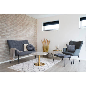 Couchtisch – Marmoroptik, Messinggestell, runde Form - Bolzano | House Nordic