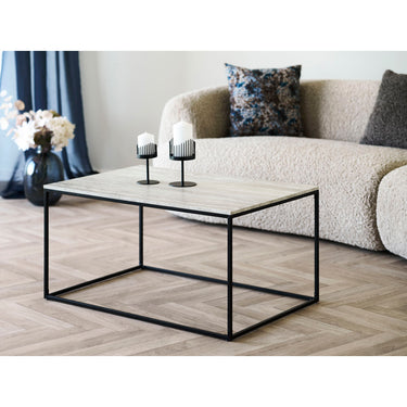 Coffee Table – Travertine-Look Top, Black Frame, Modern Design – Vita | House Nordic