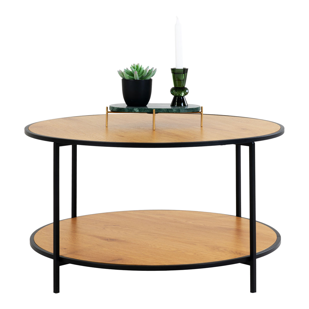 Coffee Table – Oak-look Tabletop, Powder-coated Black Steel Frame, Minimalist Round Silhouette – Vita | House Nordic