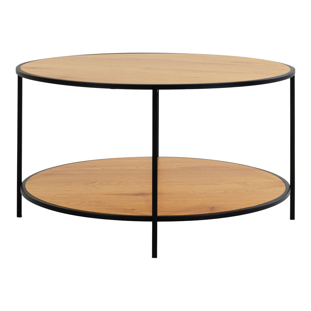 Coffee Table – Oak-look Tabletop, Powder-coated Black Steel Frame, Minimalist Round Silhouette – Vita | House Nordic