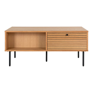 Coffee Table – Oak Veneer, Two Drawers, Black Metal – Kyoto | House Nordic