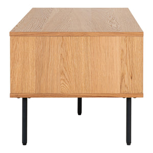 Coffee Table – Oak Veneer, Two Drawers, Black Metal – Kyoto | House Nordic