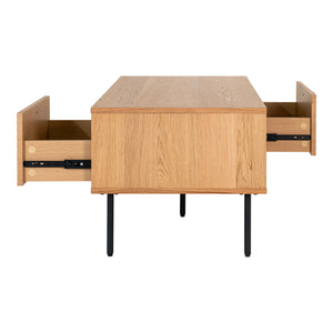 Coffee Table – Oak Veneer, Two Drawers, Black Metal – Kyoto | House Nordic