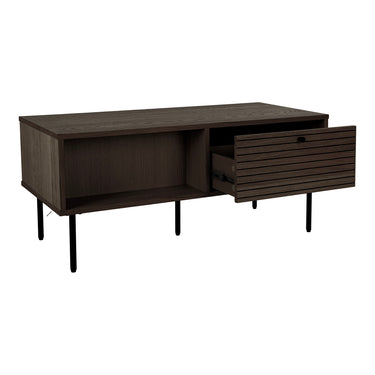 Coffee table – oak veneer, smoked wood look, metal legs with drawers – Kyoto | House Nordic