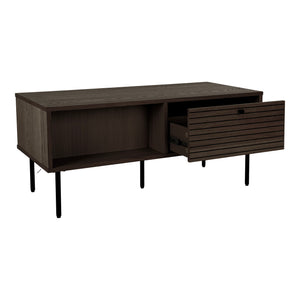 Coffee table – oak veneer, smoked wood look, metal legs with drawers – Kyoto | House Nordic